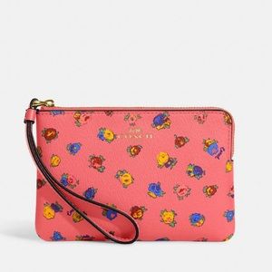 Coach Corner Zip Wristlet With Mini Vintage Rose Print Pink Lemonade Multi